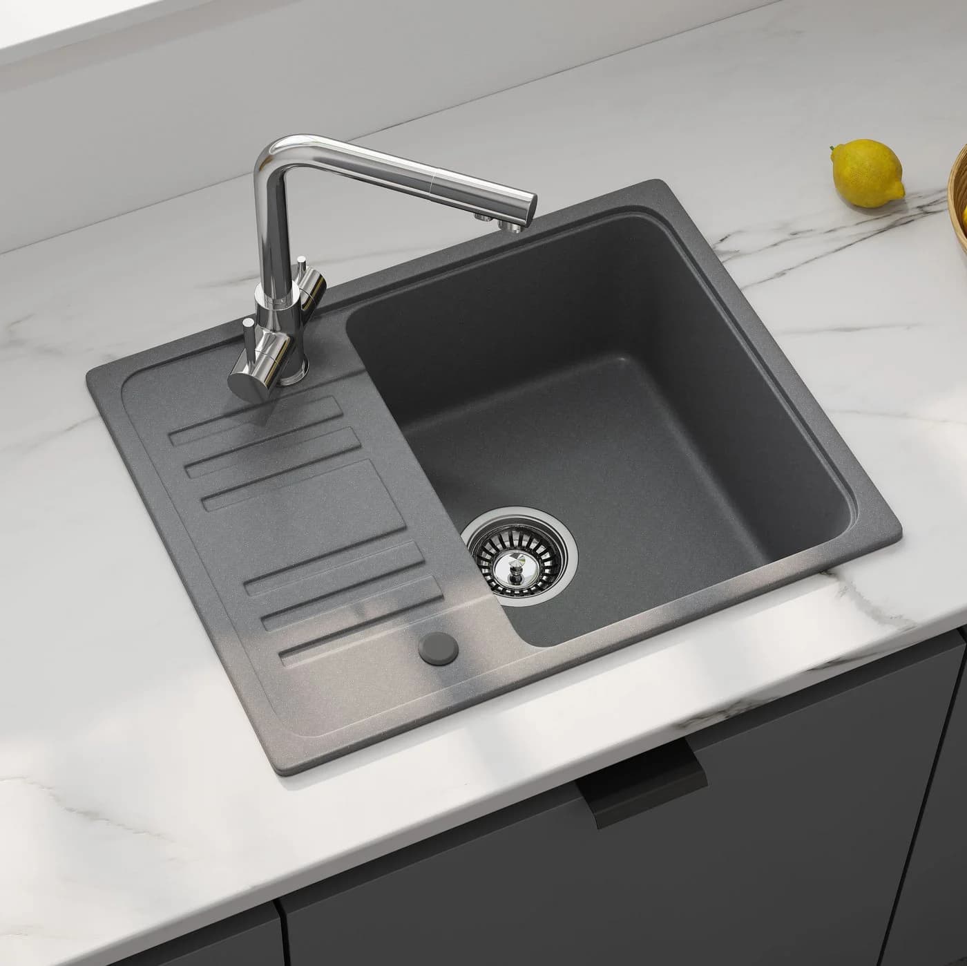 HOROW Granitspüle Küchenspüle Grau mit Siphon