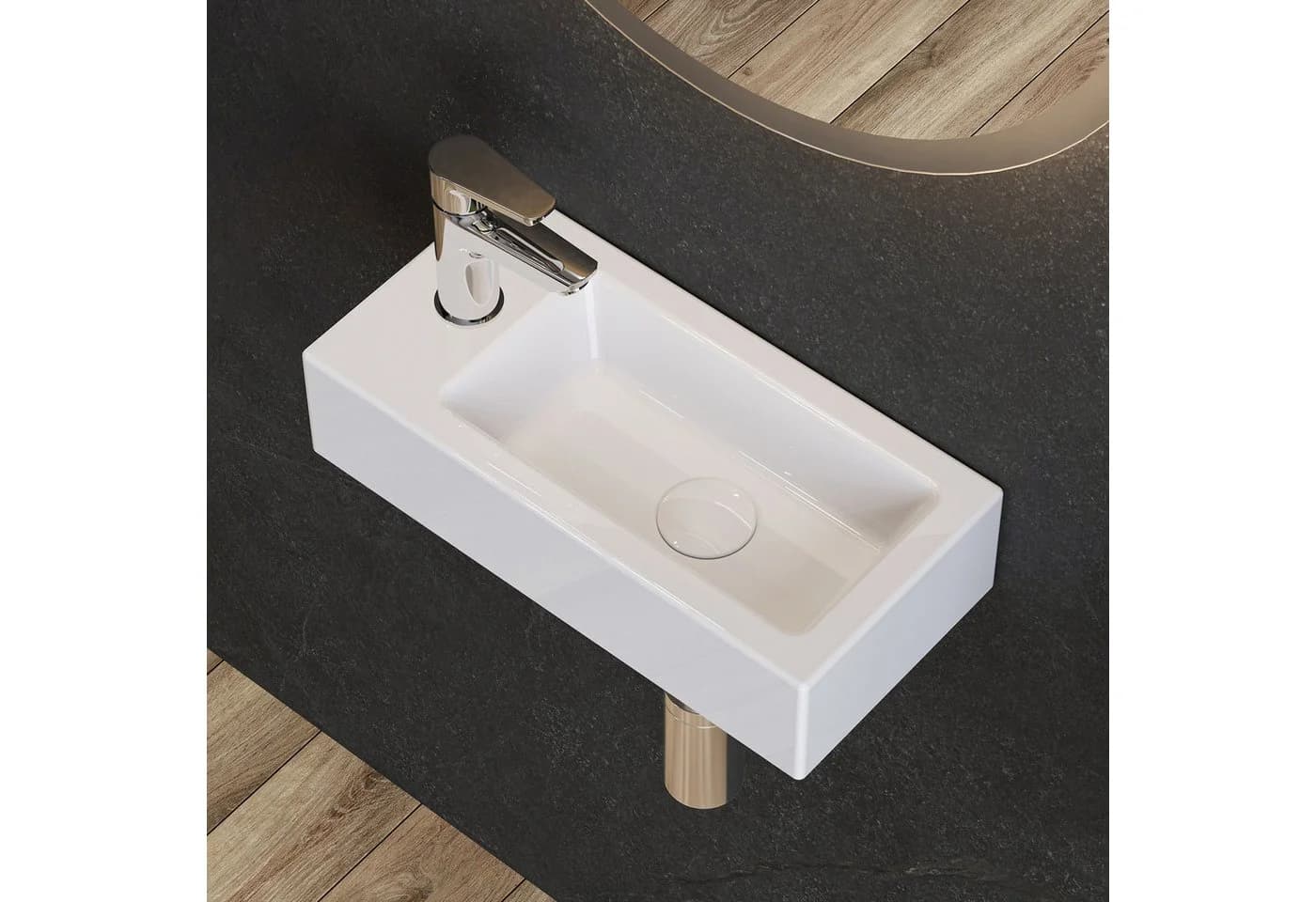 HOROW Mini Waschbecken aus Keramik, weiß, Hänge-/Aufsatzwaschbecken