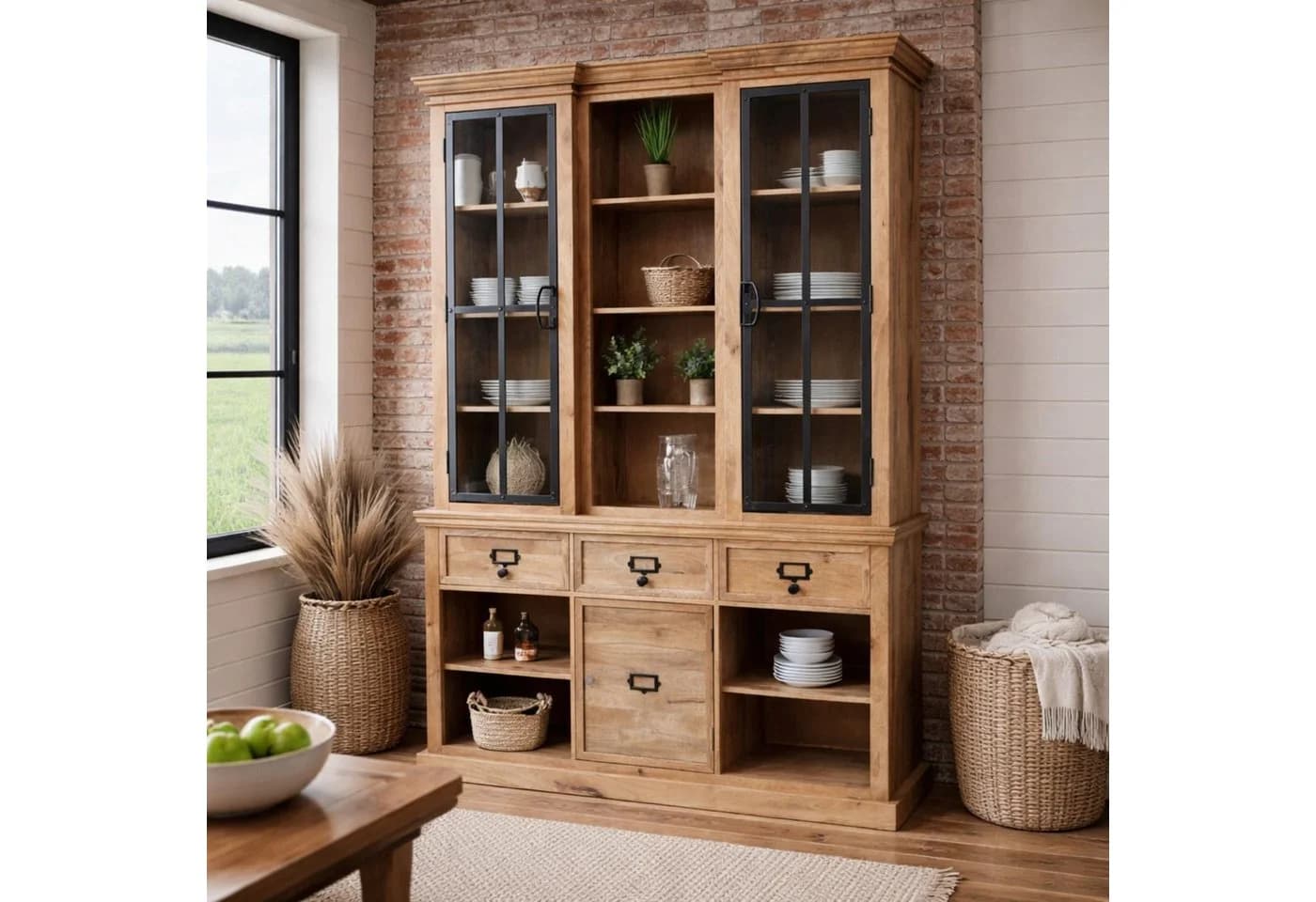baario Buffet Schrank PACIFICA Wandschrank massiv Mangoholz Antikbraun Vitrine
