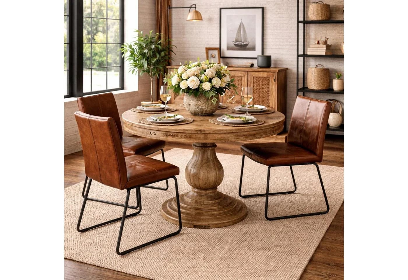 baario Esstisch HARRISON Braun Ø100 cm Rund Massiv Mangoholz Antik Design