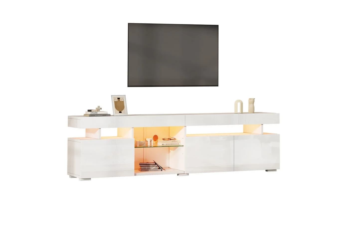 KLAM HOME TV-Schrank 180cm Weiß Hochglanz mit LED