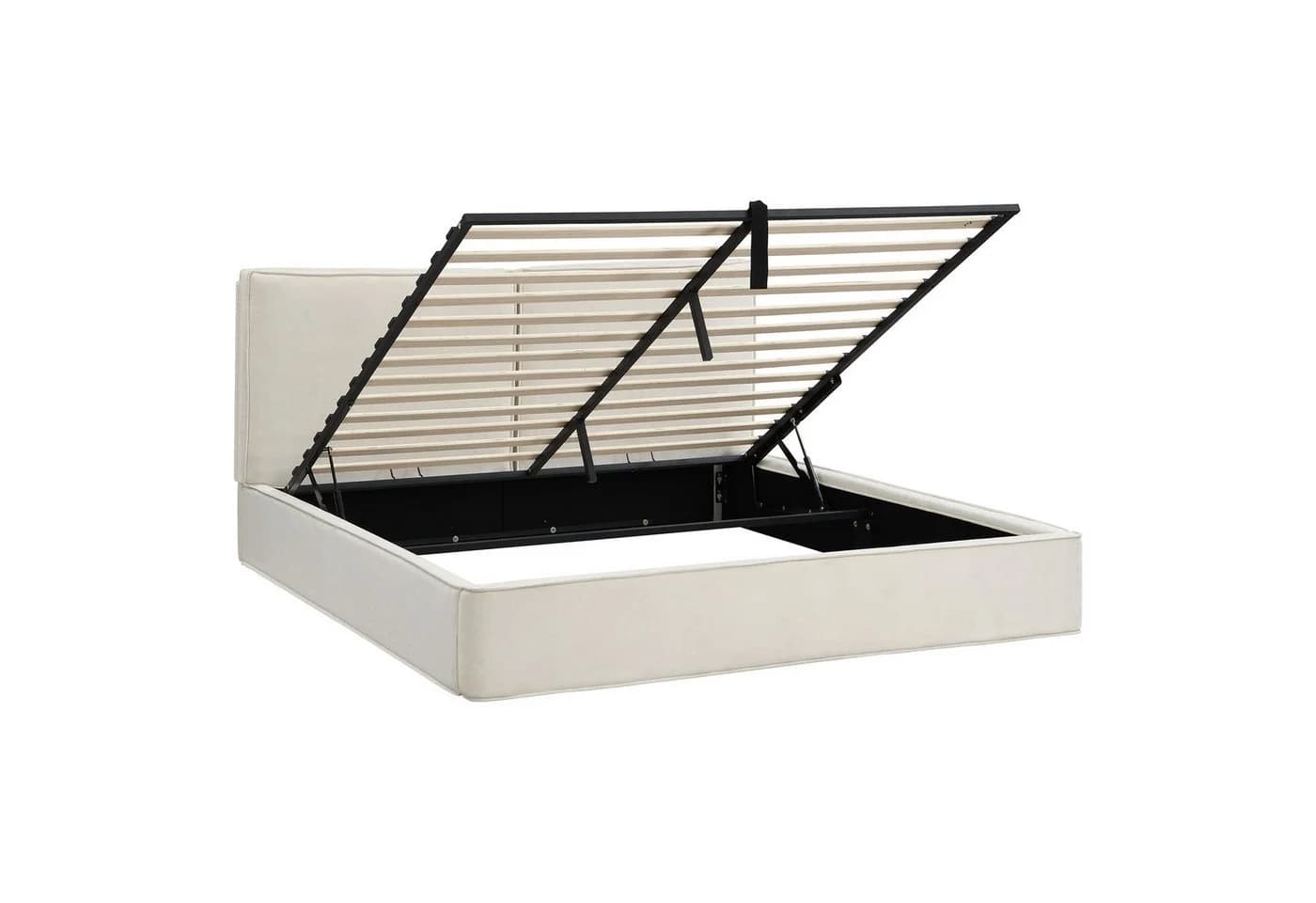 KLAM HOME Polsterbett Beige Chenille mit Hydraulik-Stauraum