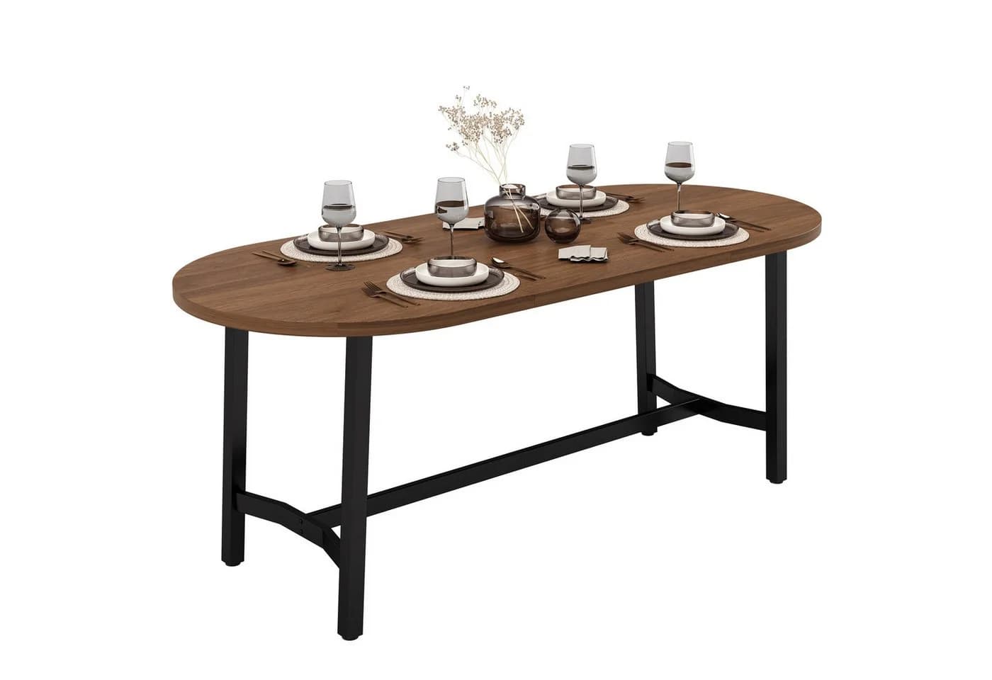 KLAM HOME Esstisch 180cm Walnuss/Schwarz mit Eisengestell