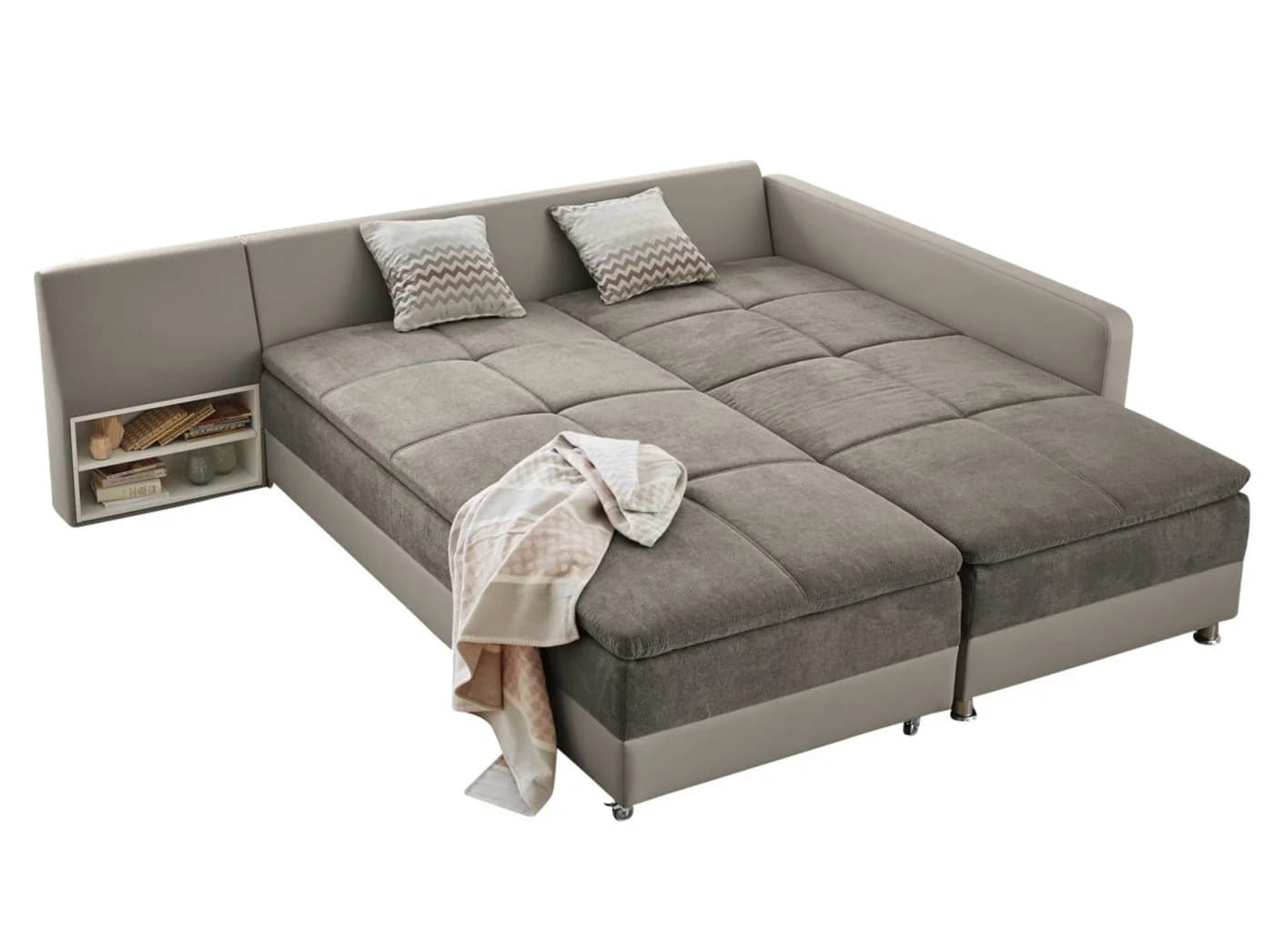 luma-home Ecksofa 15101 Doppelbett Grau Braun/Kunstleder Beige