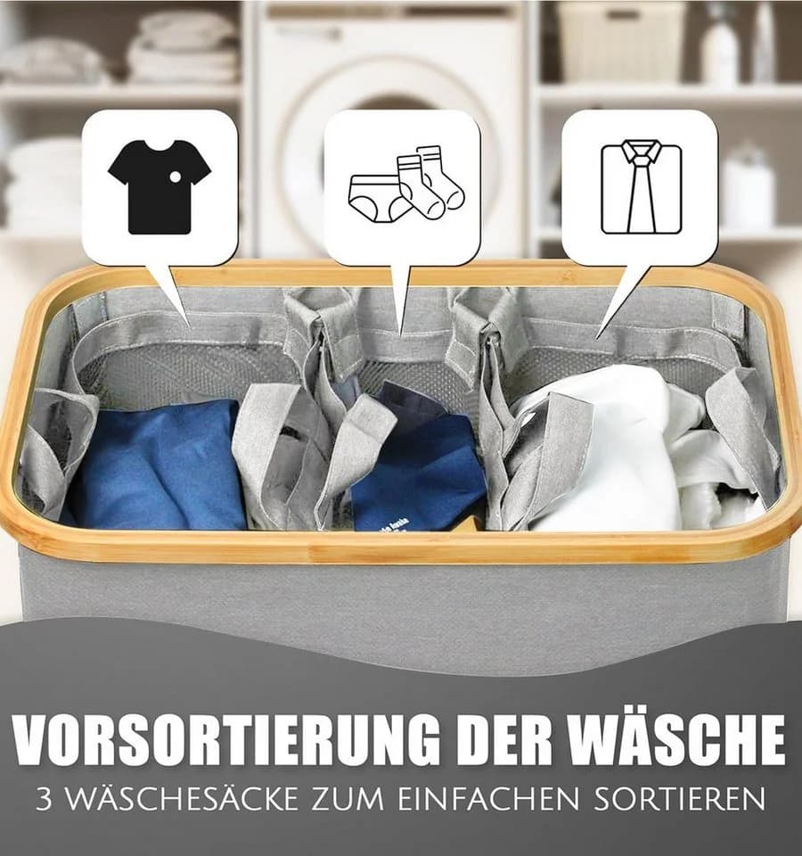 skelo Wäschekorb 3 Fächer 160 L Wäschesammler