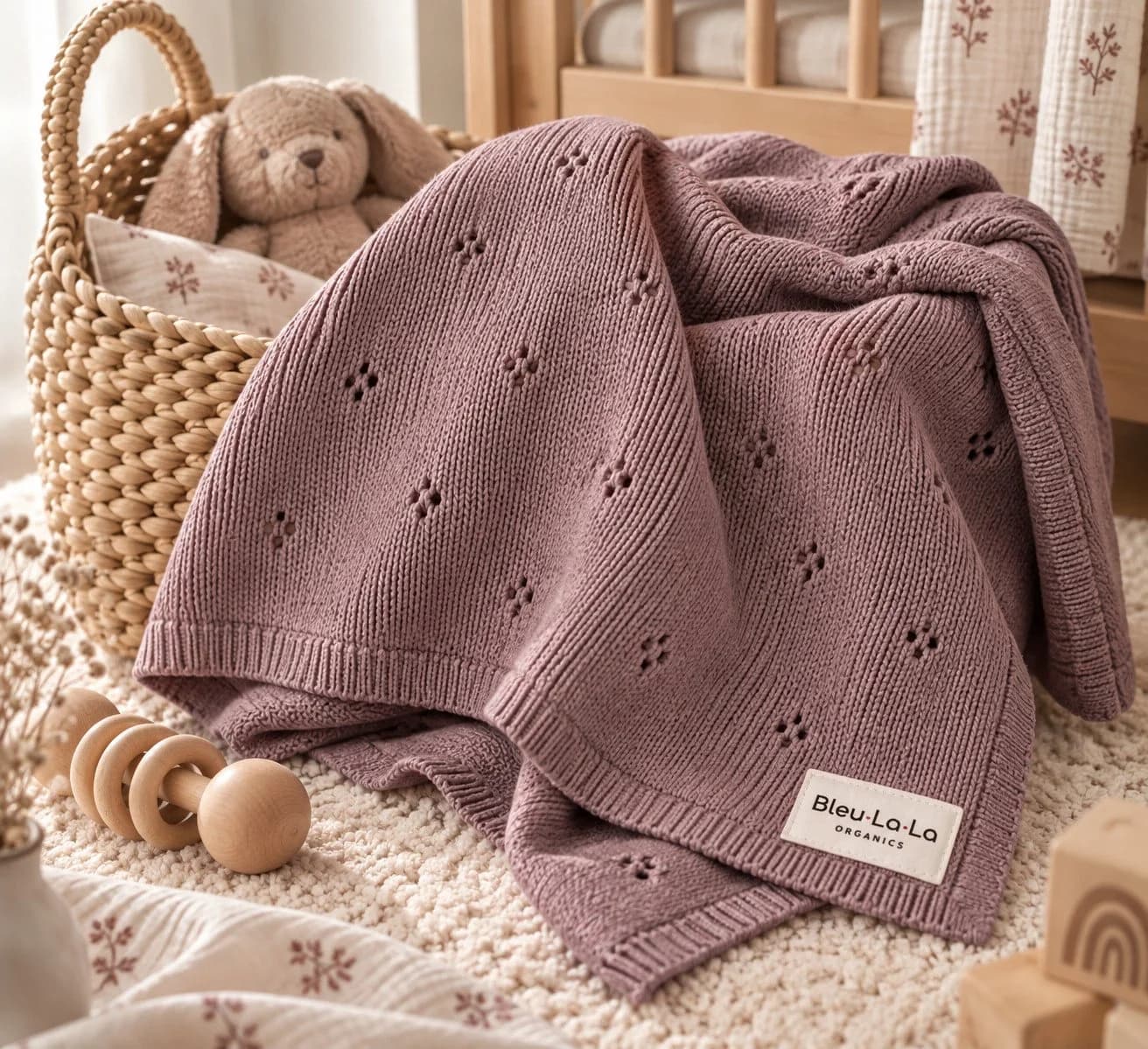 Bleu La La Babydecke Rot 100% Bio-Baumwolle Pointelle Strick