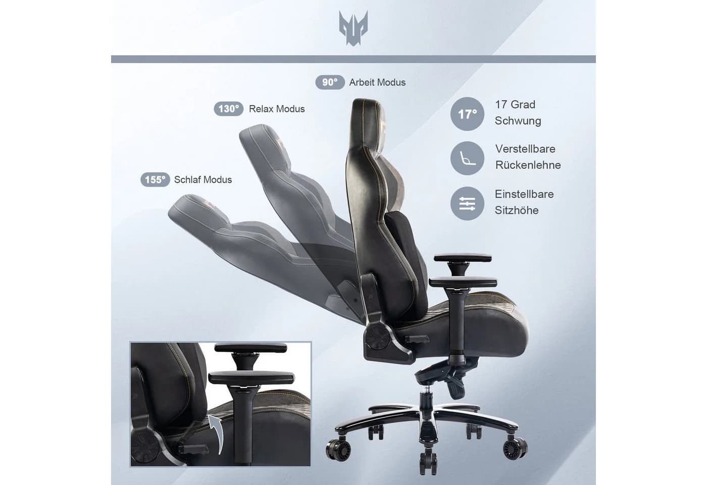 SeedWave Gaming-Stuhl 200kg Bürostuhl 4D-Armlehne Flügel-Design Rückenlehne