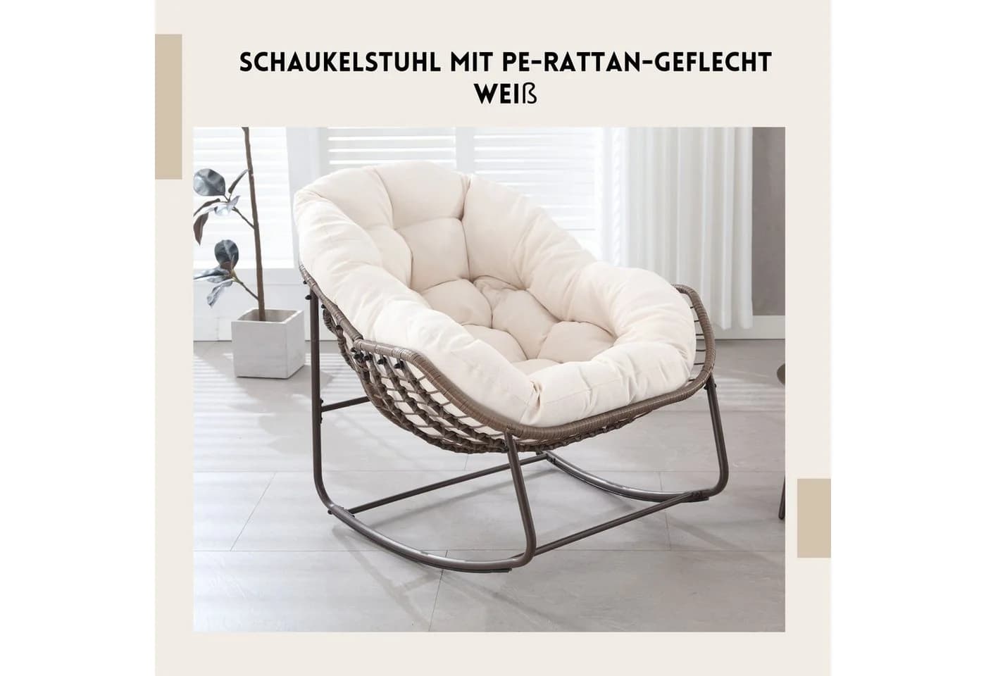SeedWave Schaukelstuhl Weiß PE-Rattan Olefin-Fleece Kissen