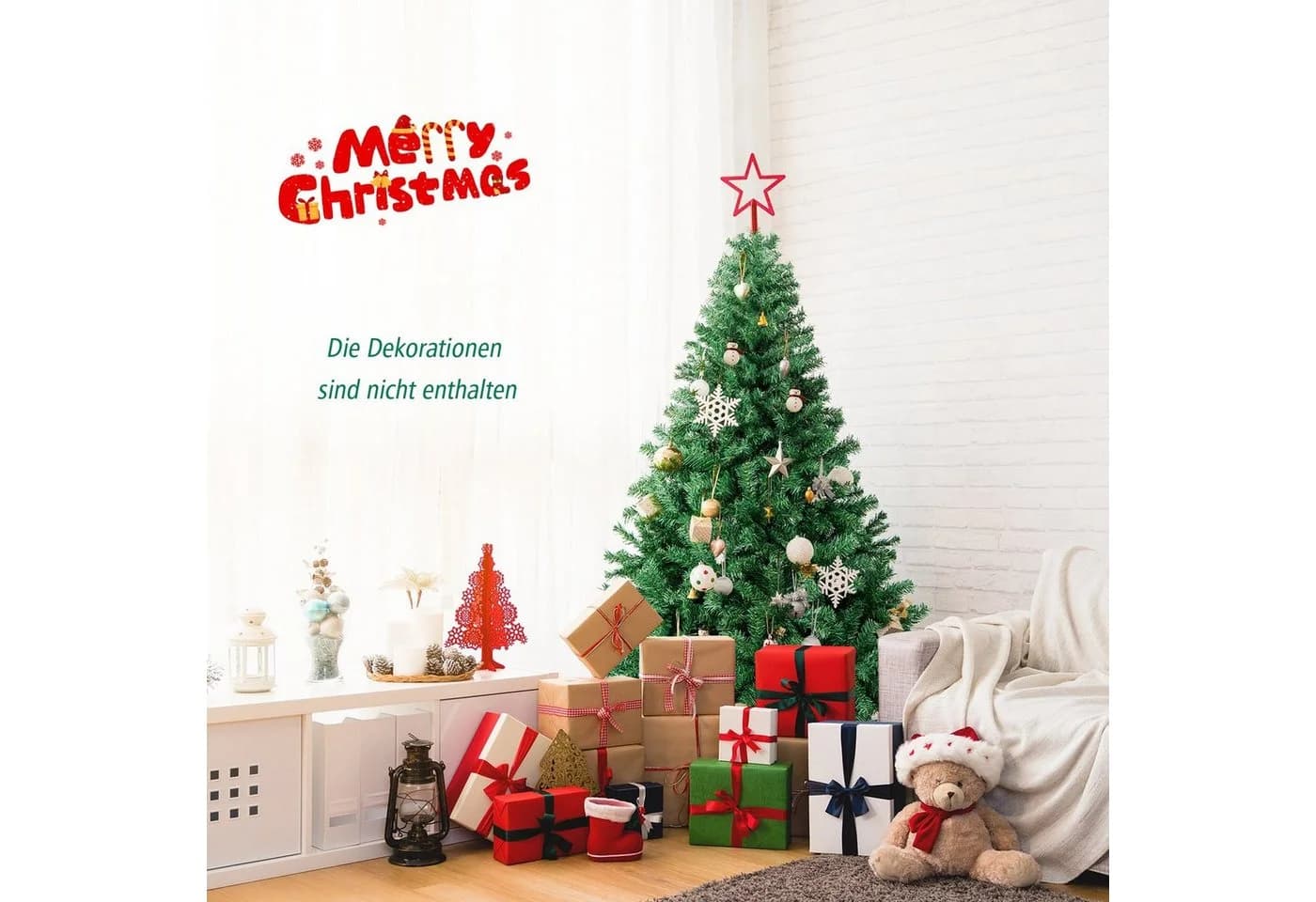 COSTWAY Künstlicher Weihnachtsbaum 180 cm mit 1000 Spitzen PVC Nadeln