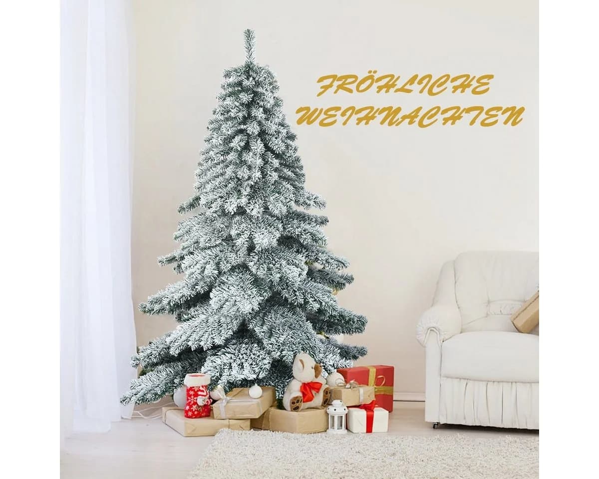 COSTWAY Künstlicher Weihnachtsbaum 657 PVC Spitzen Grün/Weiß Metallständer