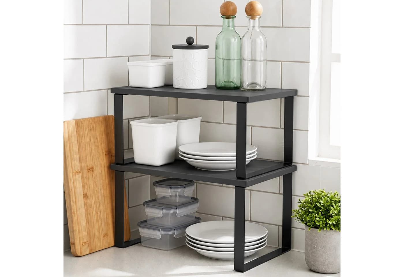 Youyijia Gewürzregal Organizer Set stapelbar Metall Holz Weiß/Natur