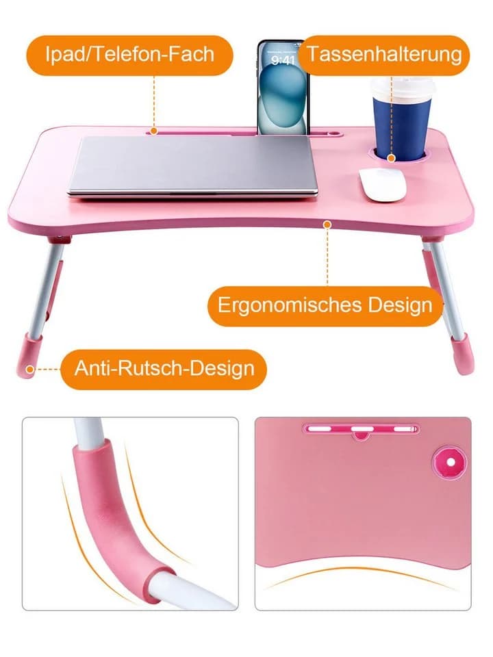 Youyijia Laptoptisch Klappbar Bett-Schreibtisch Pink