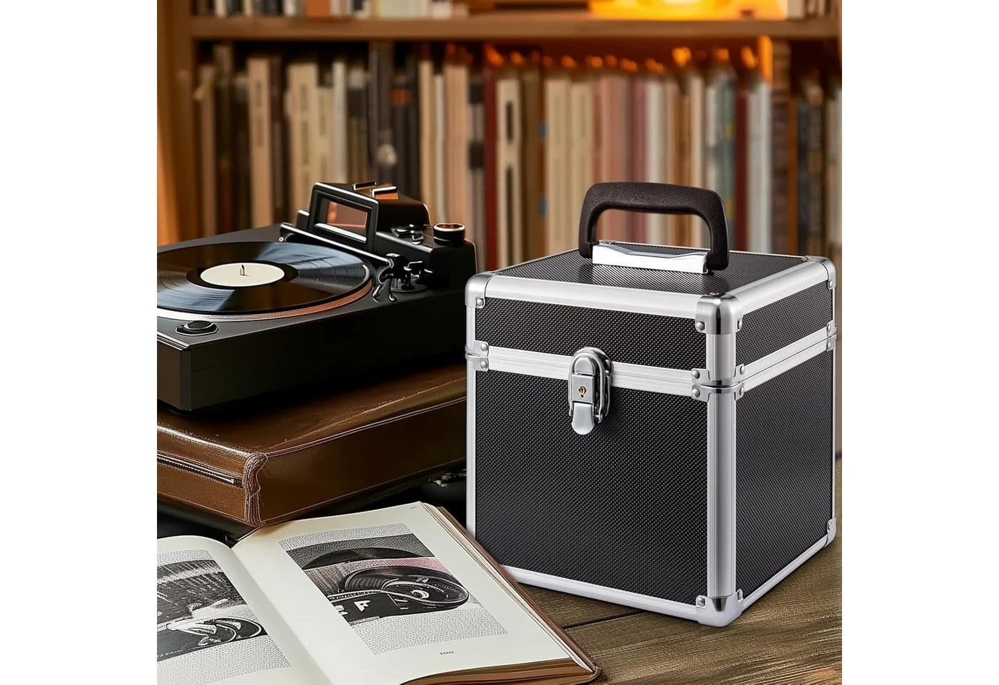 Youyijia Schallplattenkoffer 50 LP Schwarz/Silber ABS