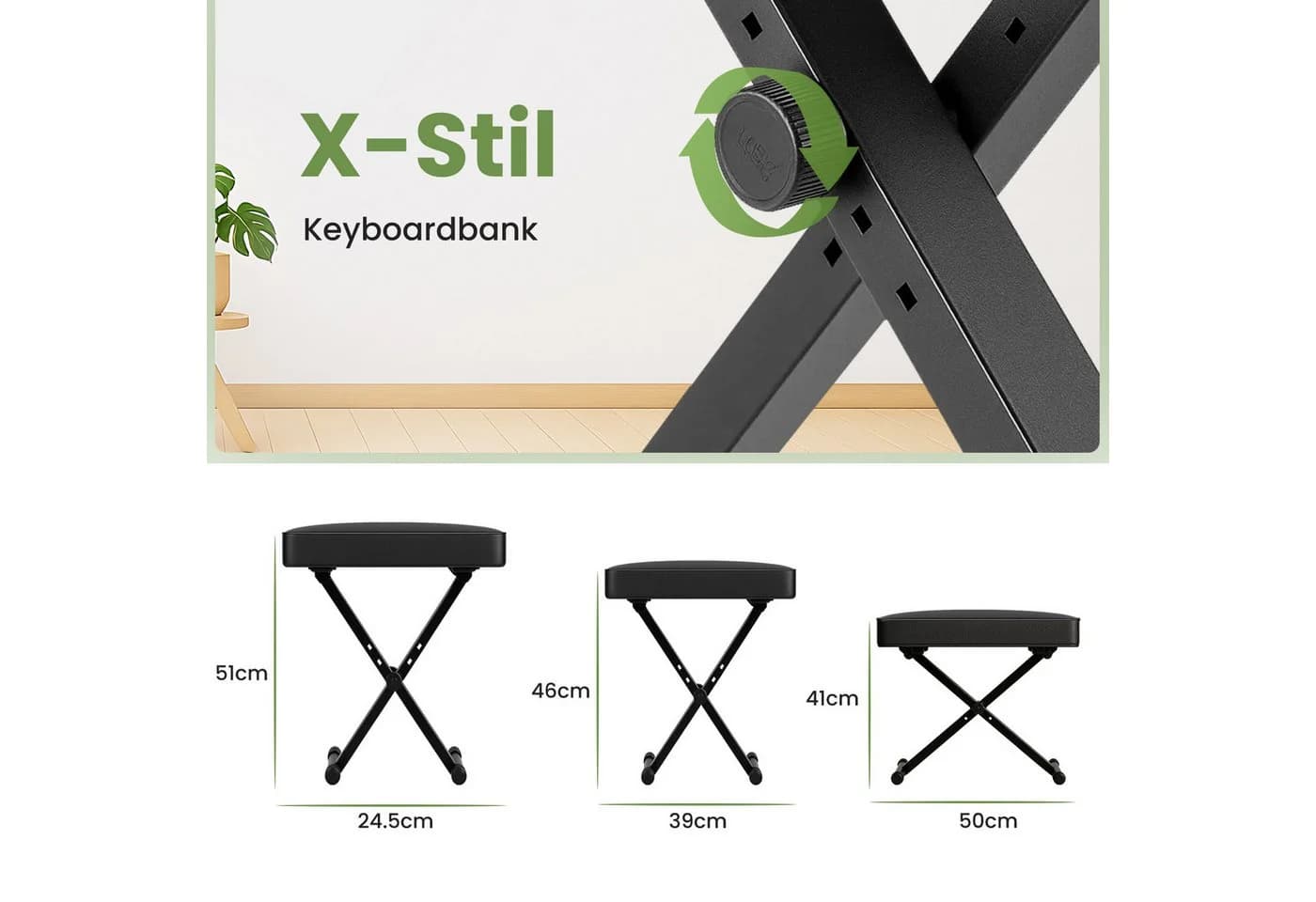 Youyijia Klavierhocker X-förmiger Keyboard Hocker Klappbar Schwarz
