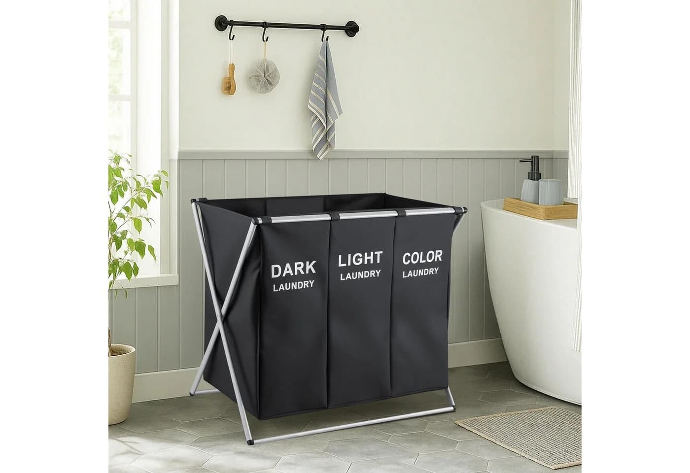 Youyijia Wäschekorb 3 Fächer 160 Liter Schwarz