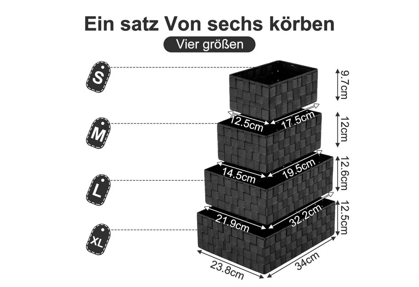Youyijia Badorganizer 6er Set Aufbewahrungskörbe Schwarz