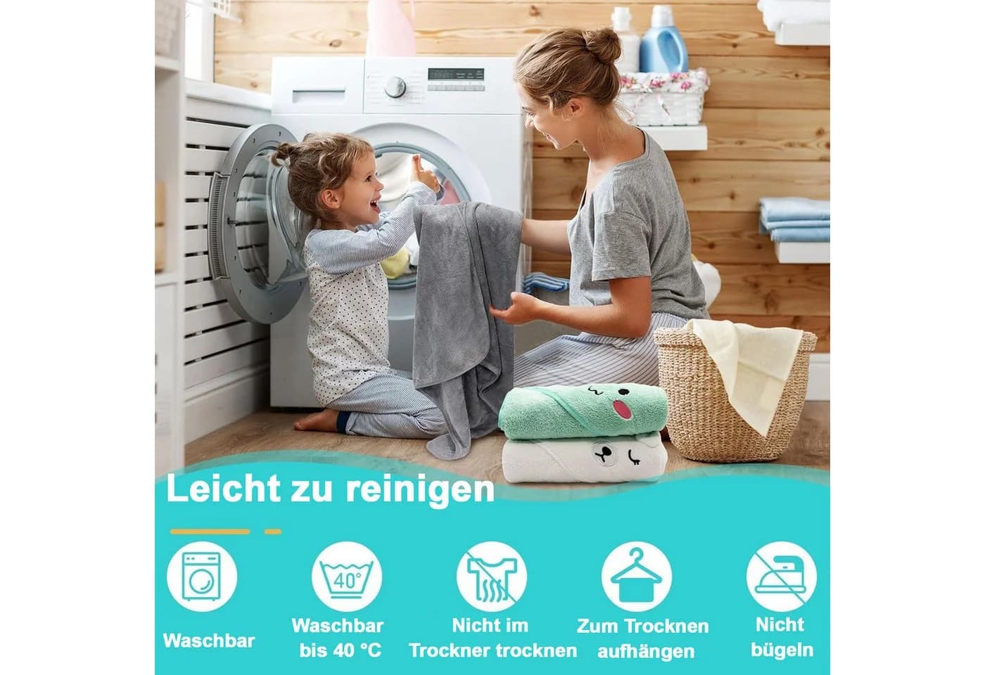 Babyhandtuch aus Korallfleece und Baumwolle mit Kapuze