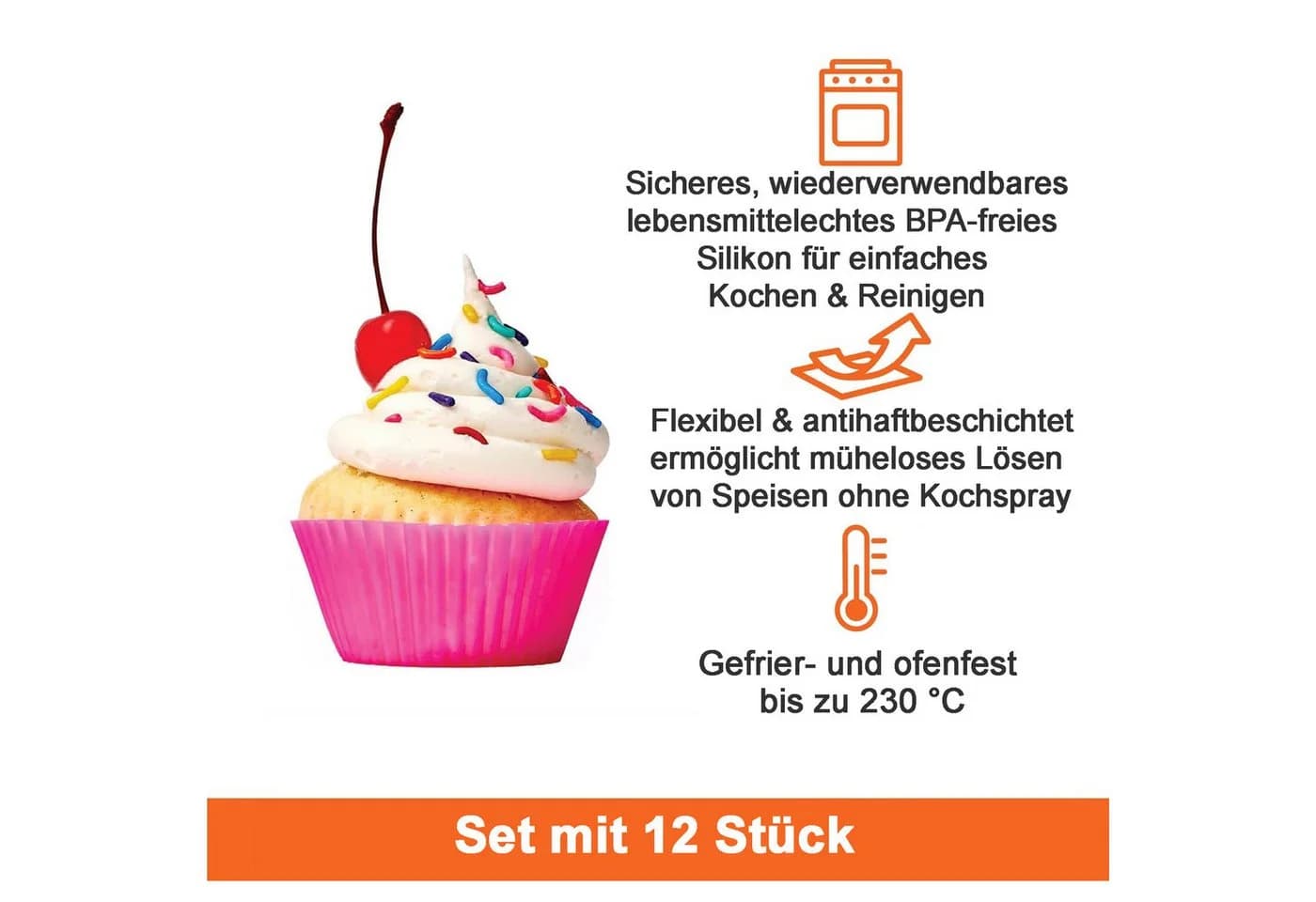 Mutig Silikonbackformen 12-tlg. Wiederverwendbare Muffinformen Antihaft