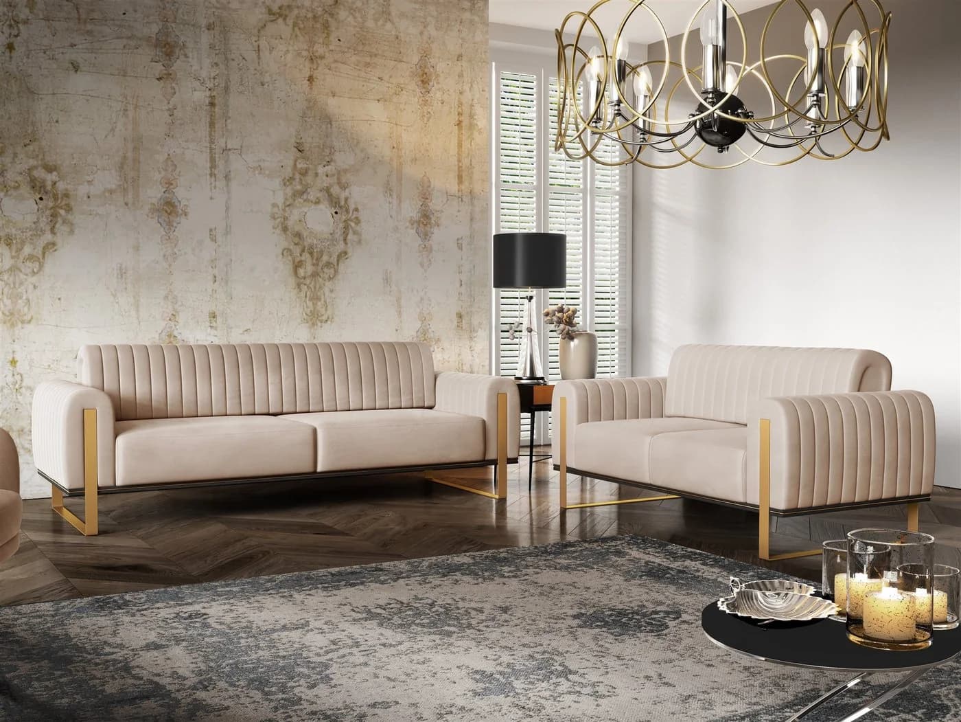 Designersofa Elisa - Klassisch-Schlichtes Sofa in Stoff und Velvet
