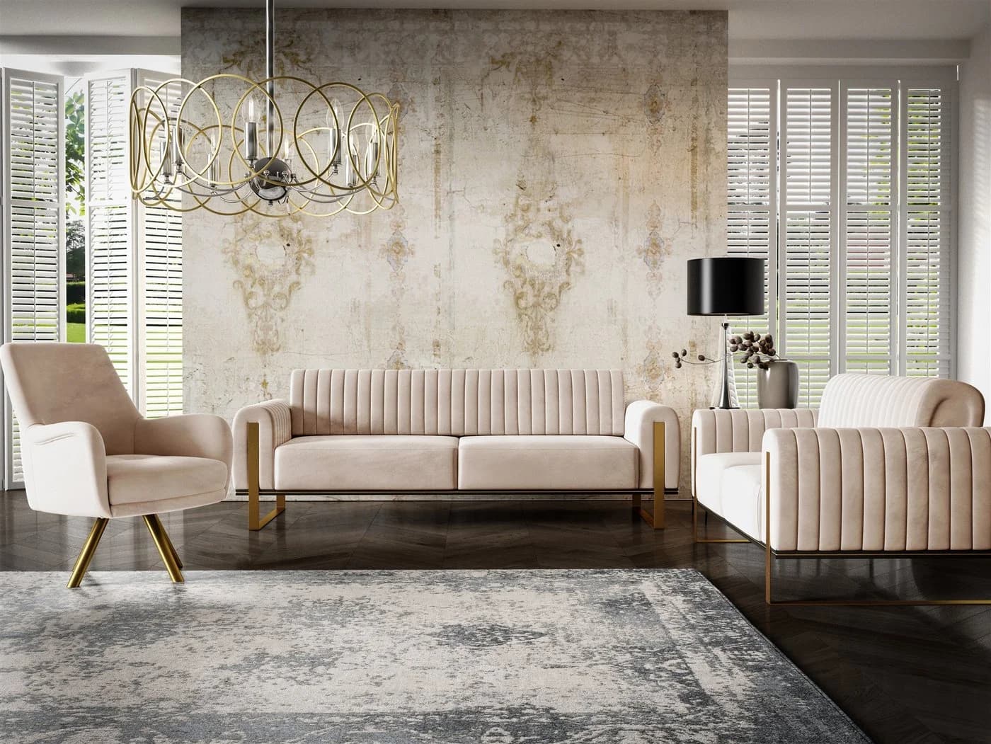 Fun Möbel Sofaset VALERIE 3-2-1 Beige Stoff