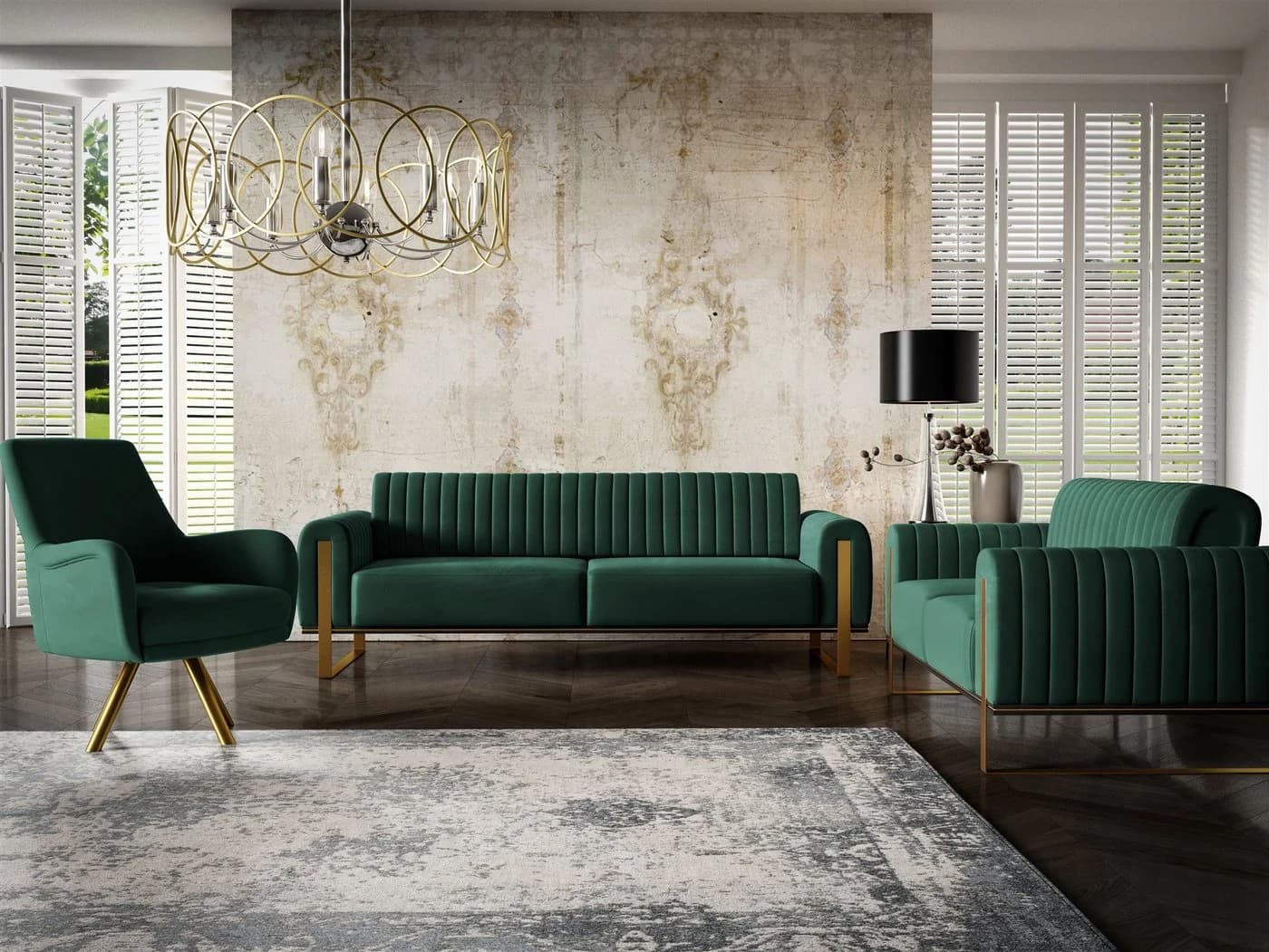 Fun Möbel Sofaset VALERIE 3-2-1 Flaschengrün Stoff