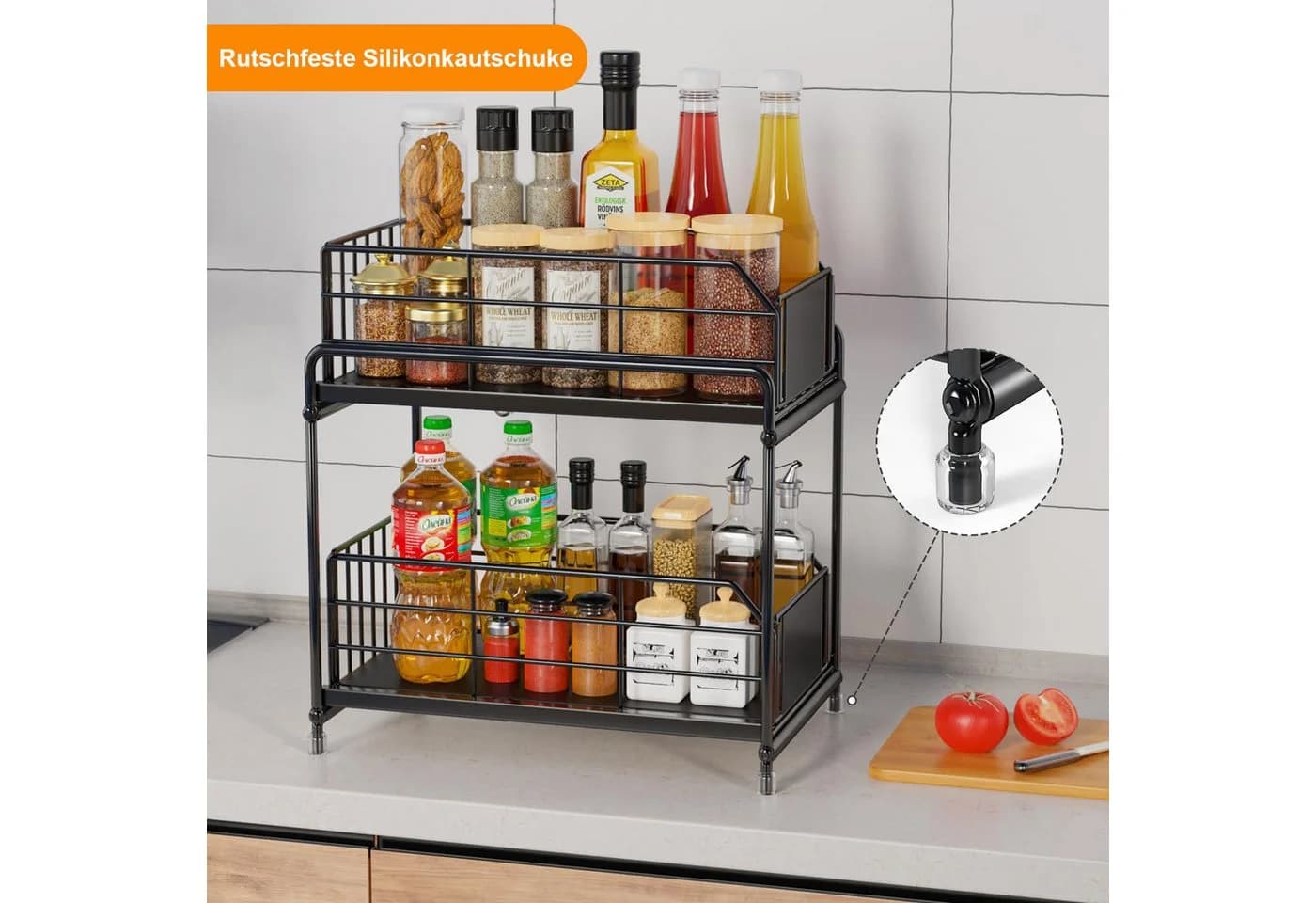 MOPUEA Küchenregal 2 Etagen Organizer Silber Metall