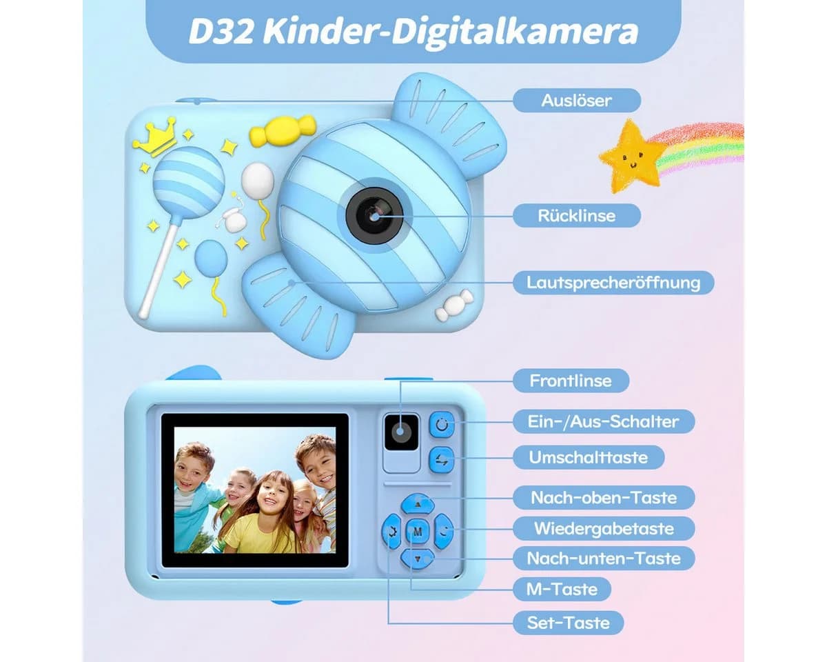 MOPUEA Kinderkamera 1080P 32GB Doppelobjektiv