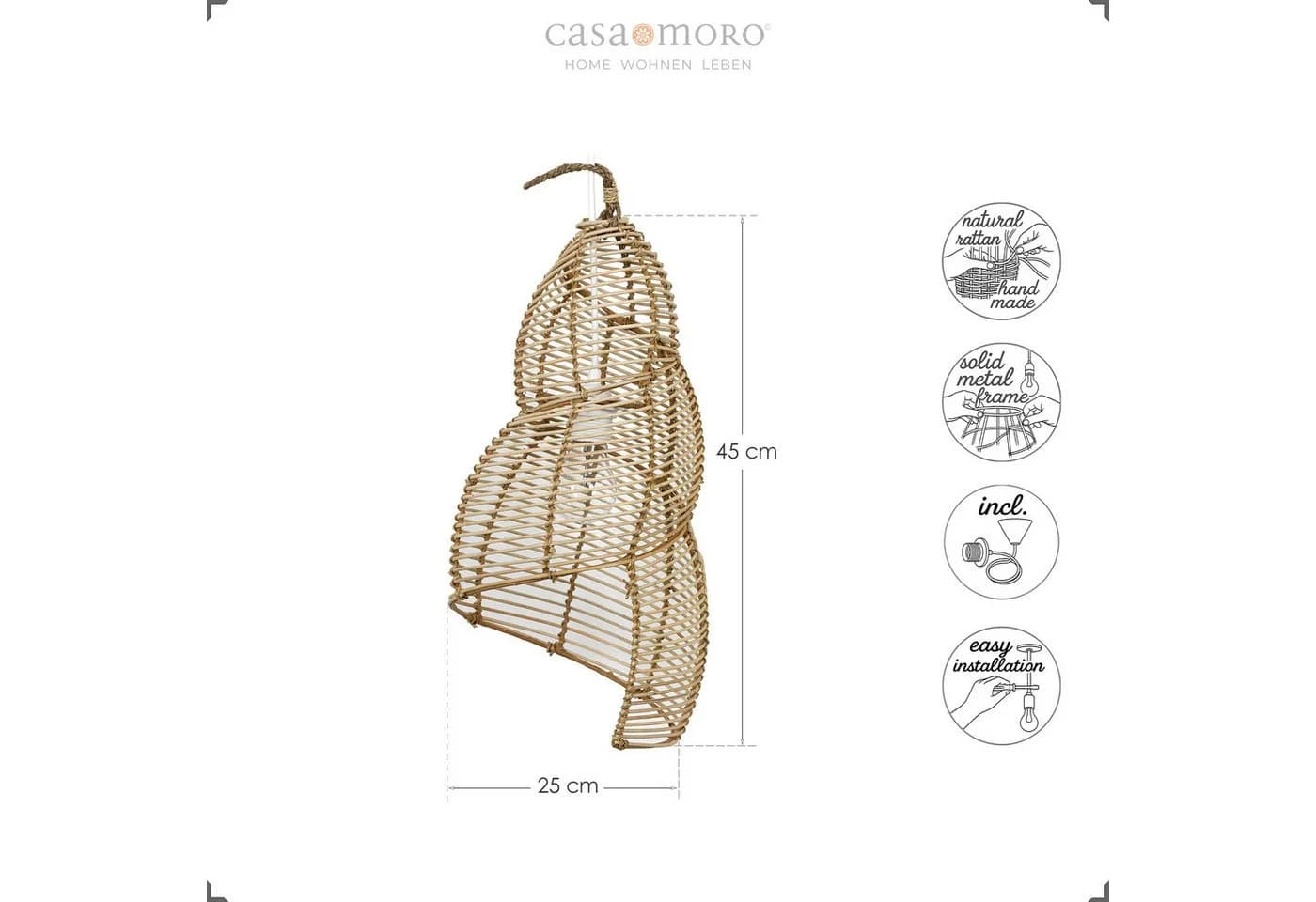Casa Moro Pendelleuchte Rattan Lampe Natur