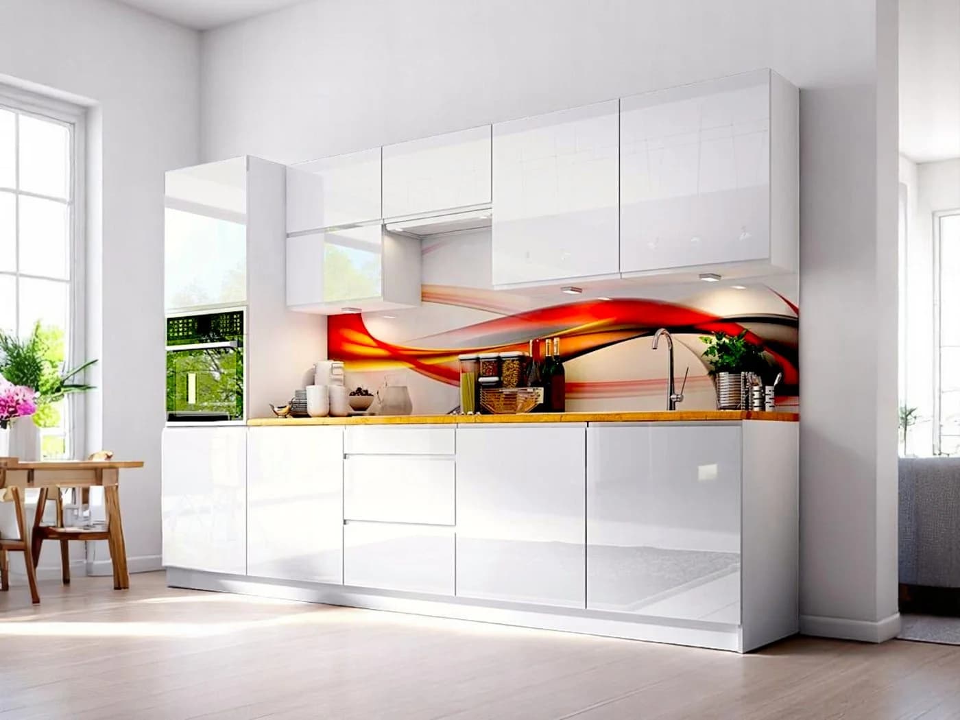 ROYAL24_MARKT Küchenzeile Velmora Komplett-Set Hochglanz Weiß Modern