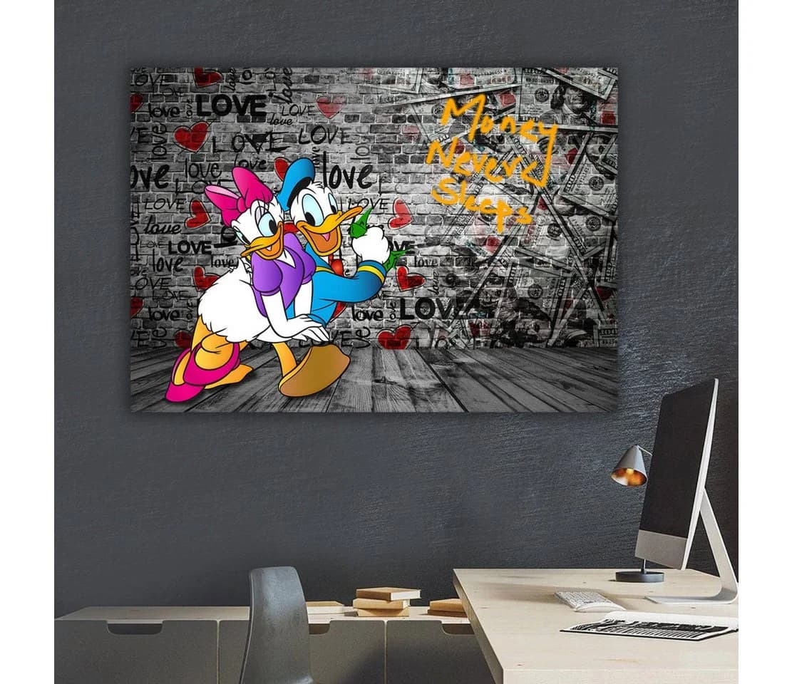 Artedinoi Leinwandbild Donald & Daisy Pop Art Wandbild Bunt