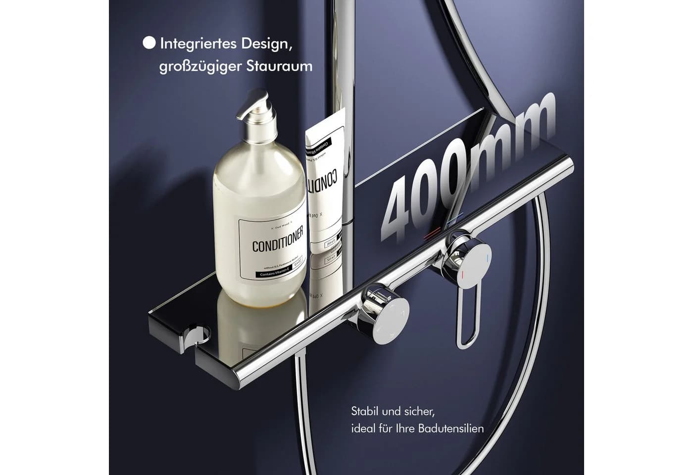 HOMELODY Duschsystem Regendusche Stangenbrause-Set 5 Modi, höhenverstellbar, 95 mm Wasserfallauslauf, verchromt
