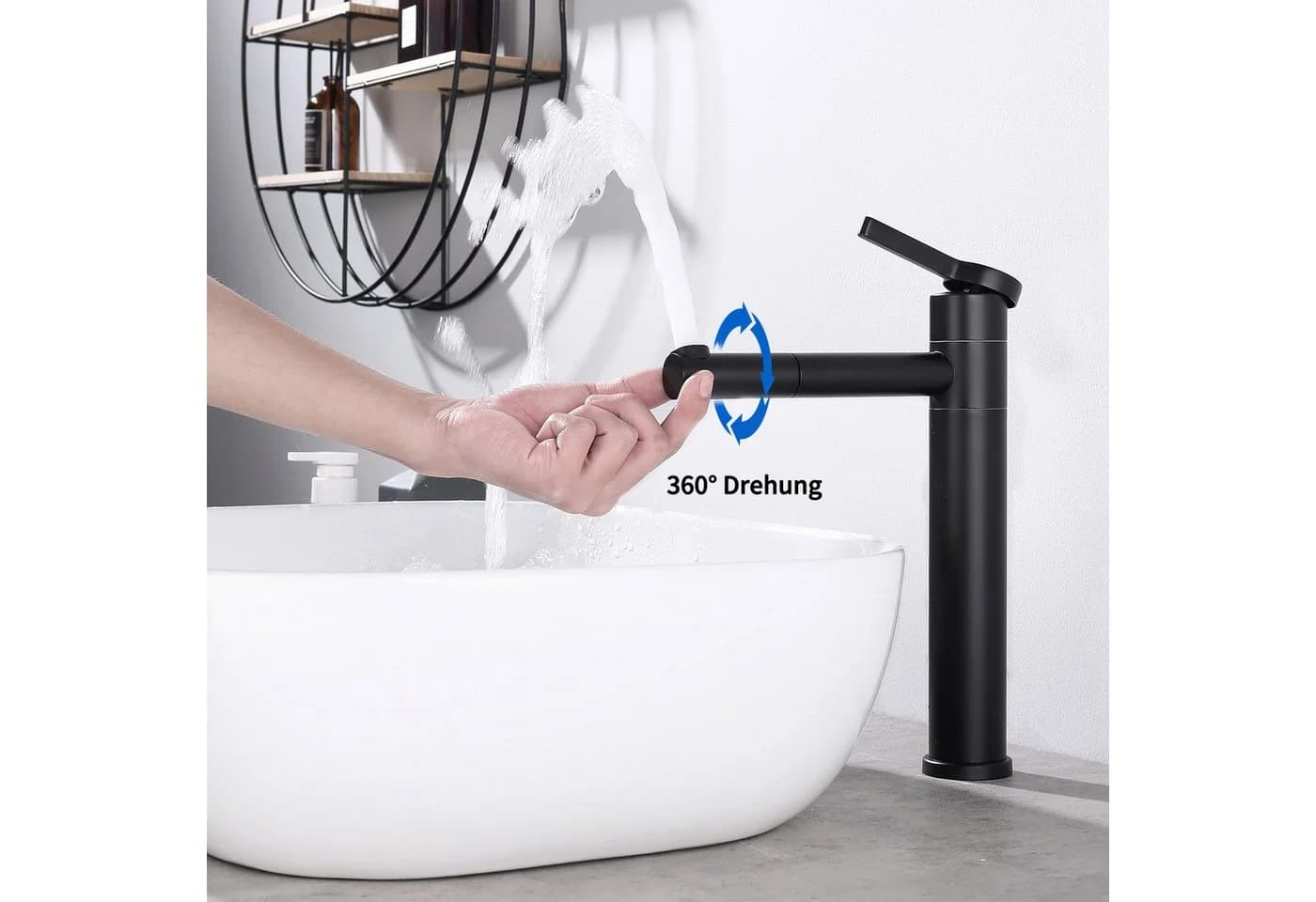 HOMELIVE Badarmatur 360° drehbarer hoher Mischbatterie Waschtischarmatur schwarz