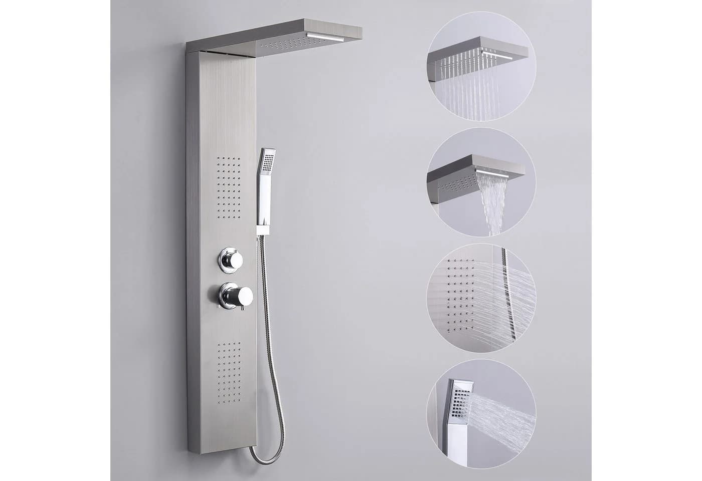 HOMELIVE Duschsystem Duschpaneel Regendusche 4-Funktion Edelstahl