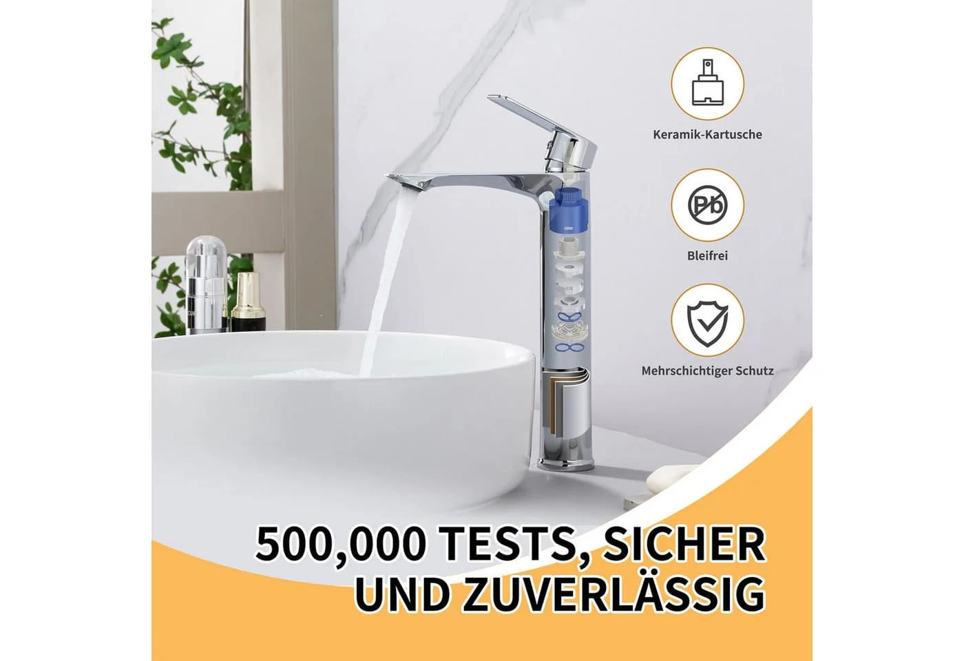 HOMELODY Waschtischarmatur Hohe Auslaufhöhe verchromt