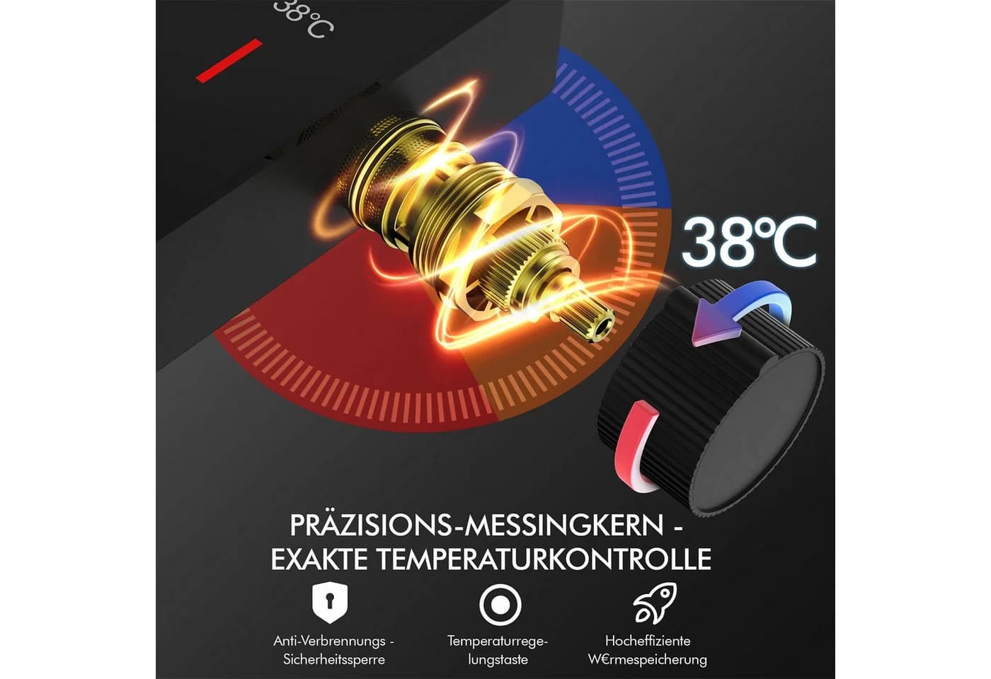 HOMELODY Duschsystem Thermostat Schwarz mit Glasablage