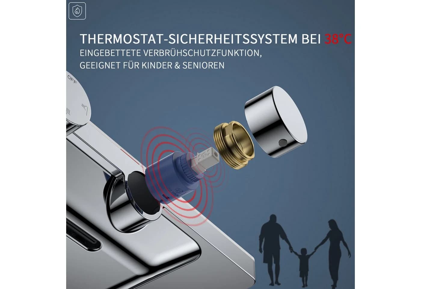 HOMELODY Duschsystem Thermostat Glasablage Schwarz 3 Strahlarten 12 Zoll