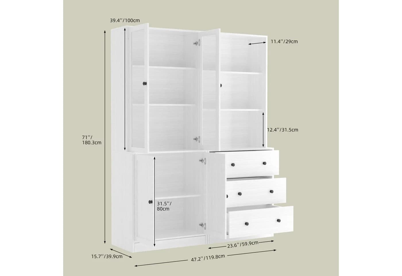 VOWNER Bücherregal 180 cm Hochschrank Weiß Schwarz
