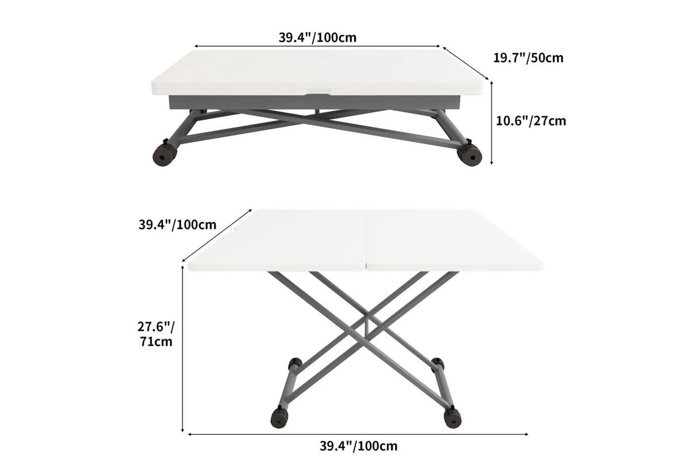 VOWNER Couchtisch 3-in-1 Höhenverstellbar Esstisch Wohnzimmertisch