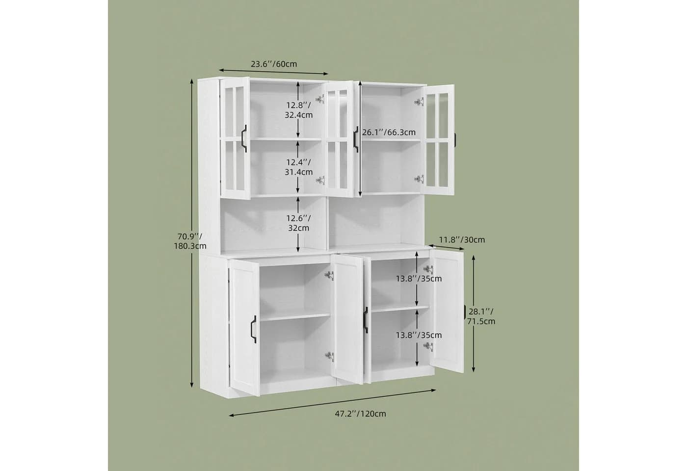 VOWNER Bücherregal mit Glastüren, offenem Fach & Arbeitsplatte – 5 Ebenen Hochschrank, 2-tlg.