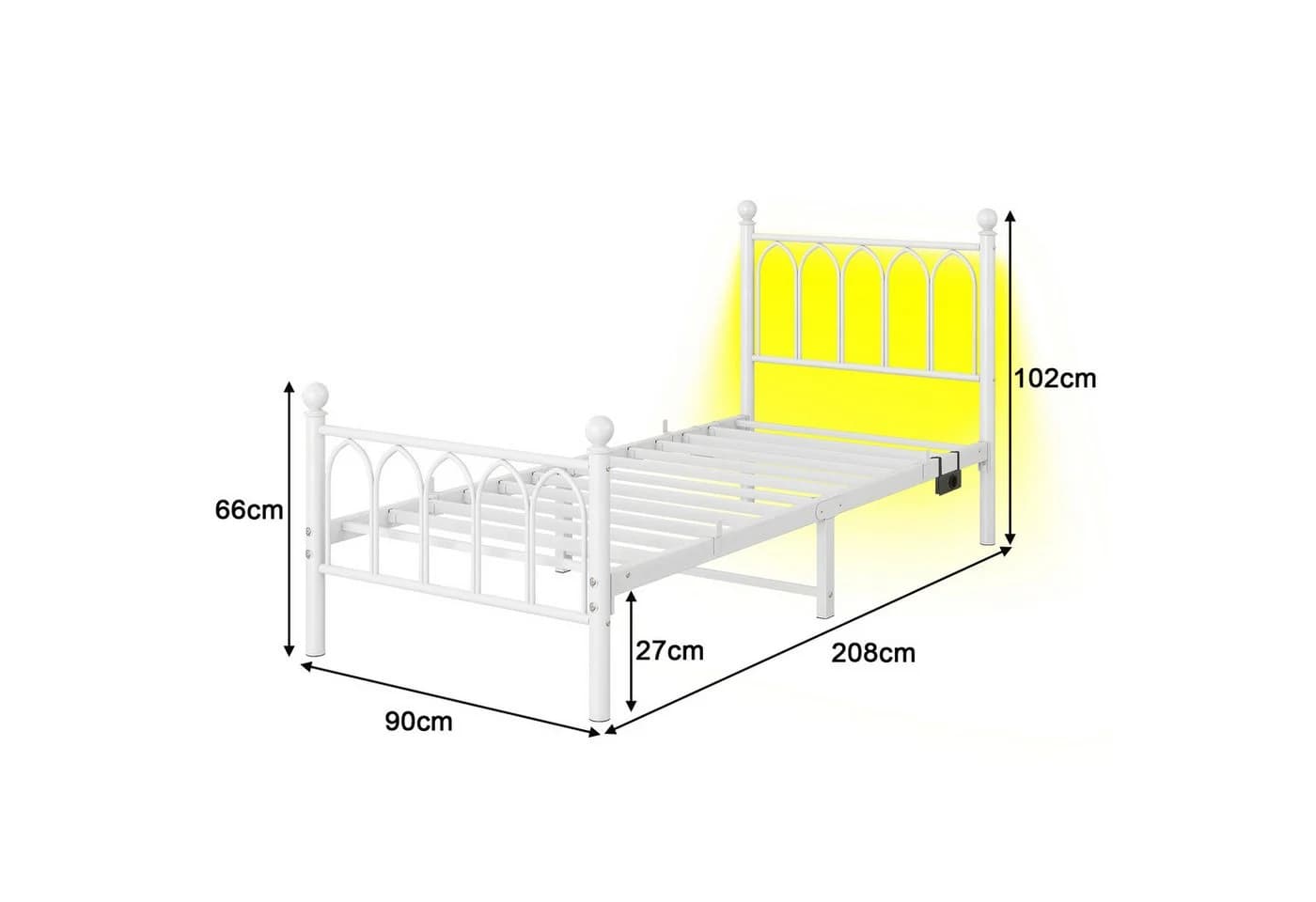 HOMERECOMMEND Metallbett Schwarz mit LED-Beleuchtung und Lattenrost