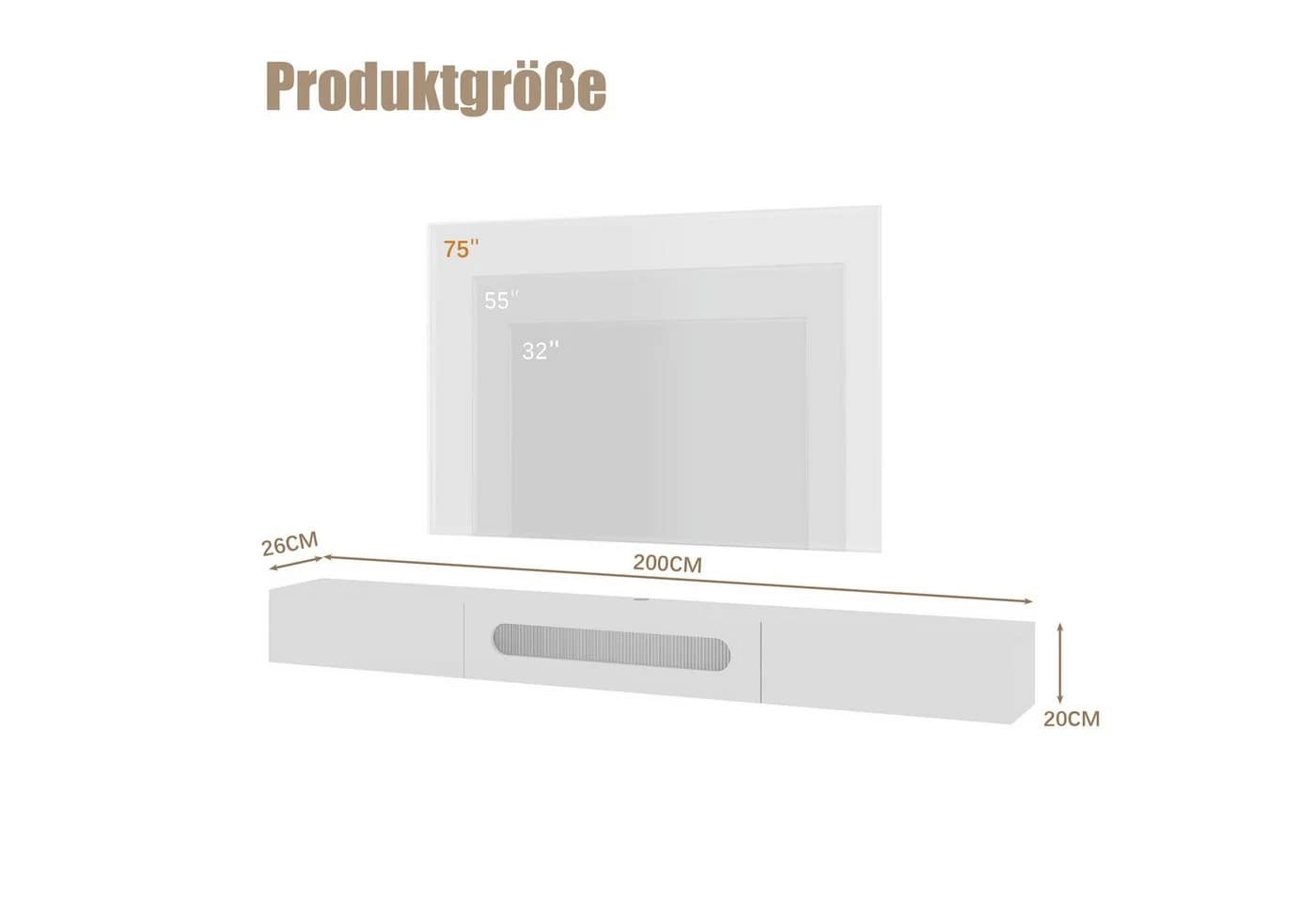 radelldar TV-Schrank Lowboard 200cm Weiß Hochglanz LED