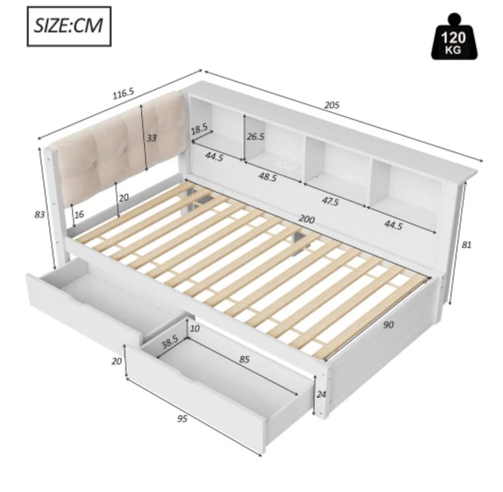 Ulife Tagesbett mit LED-Leiste und USB-Anschluss Weiß