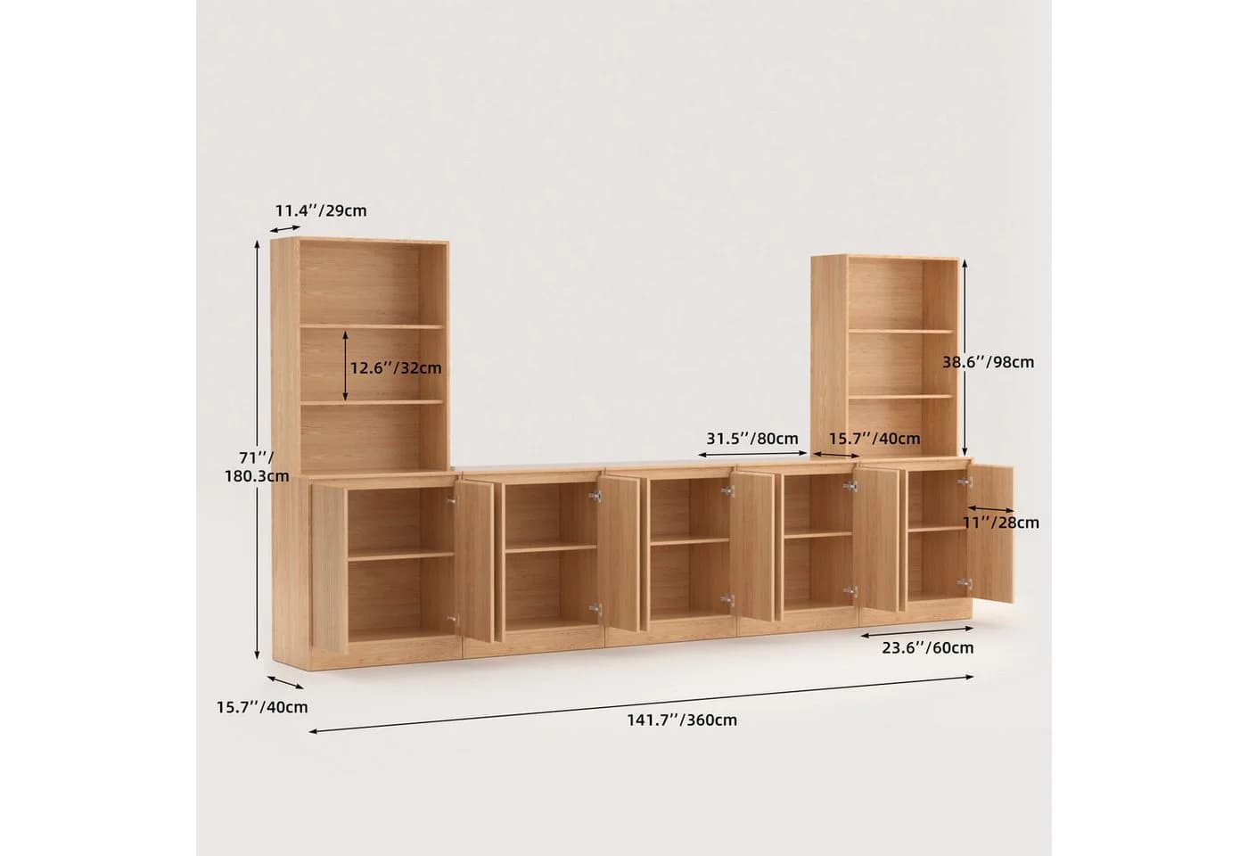 VOWNER TV-Schrank Set 4-tlg. Holzfarbe Glas