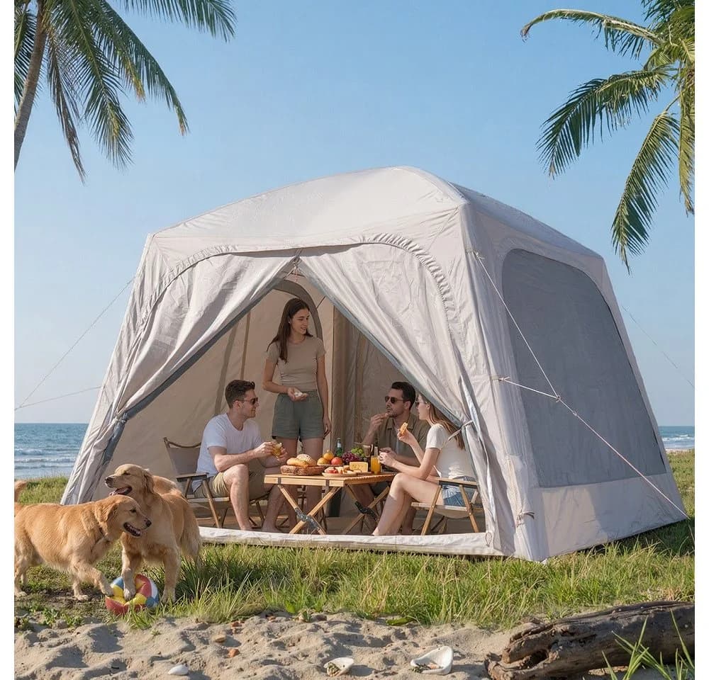 Meulbaty Aufblasbares Zelt Camping Pavillon Beige mit Luftpumpe