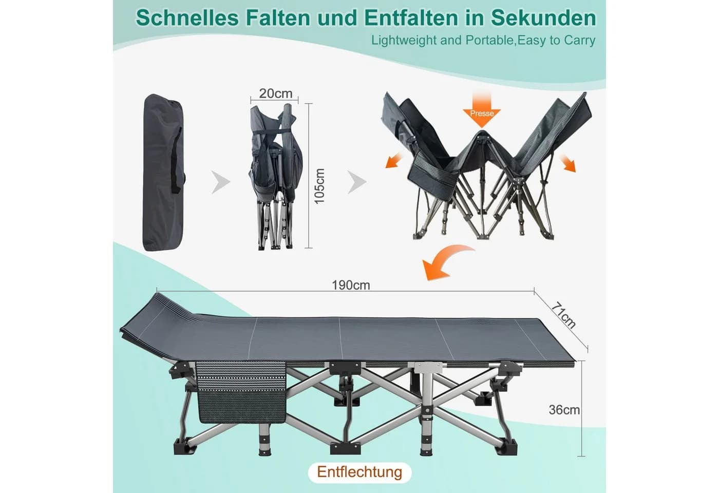 Meulbaty Klappbett Campingbett mit Matratze & Seitentasche Blau