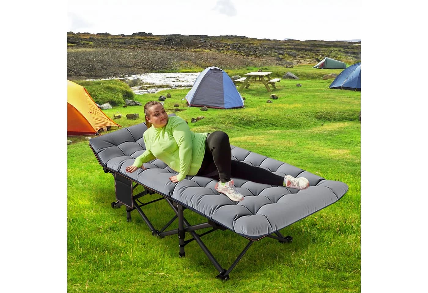 Meulbaty Klappbett Camping Bett Grau 400KG Belastbar