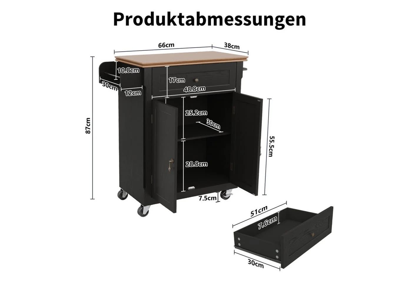 HOLTICO Kücheninsel mit Rollen Retro-Holzoptik