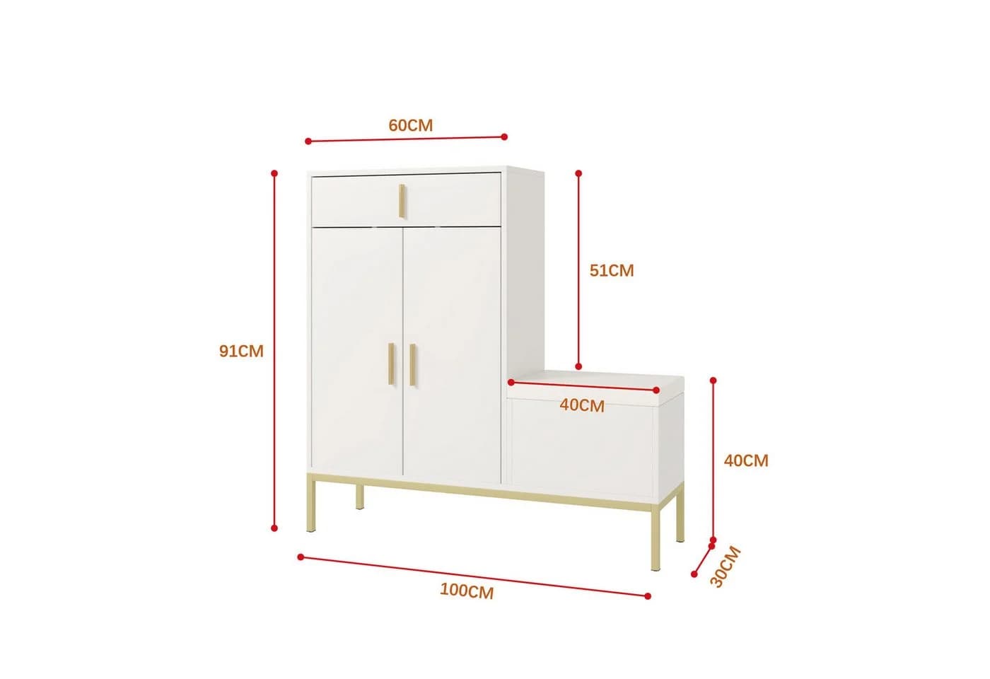 radelldar Schuhschrank mit Sitzbank Weiß/Gold