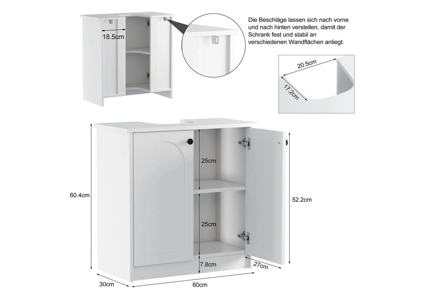 radelldar Waschbeckenunterschrank U-Form Weiß 60x60 cm