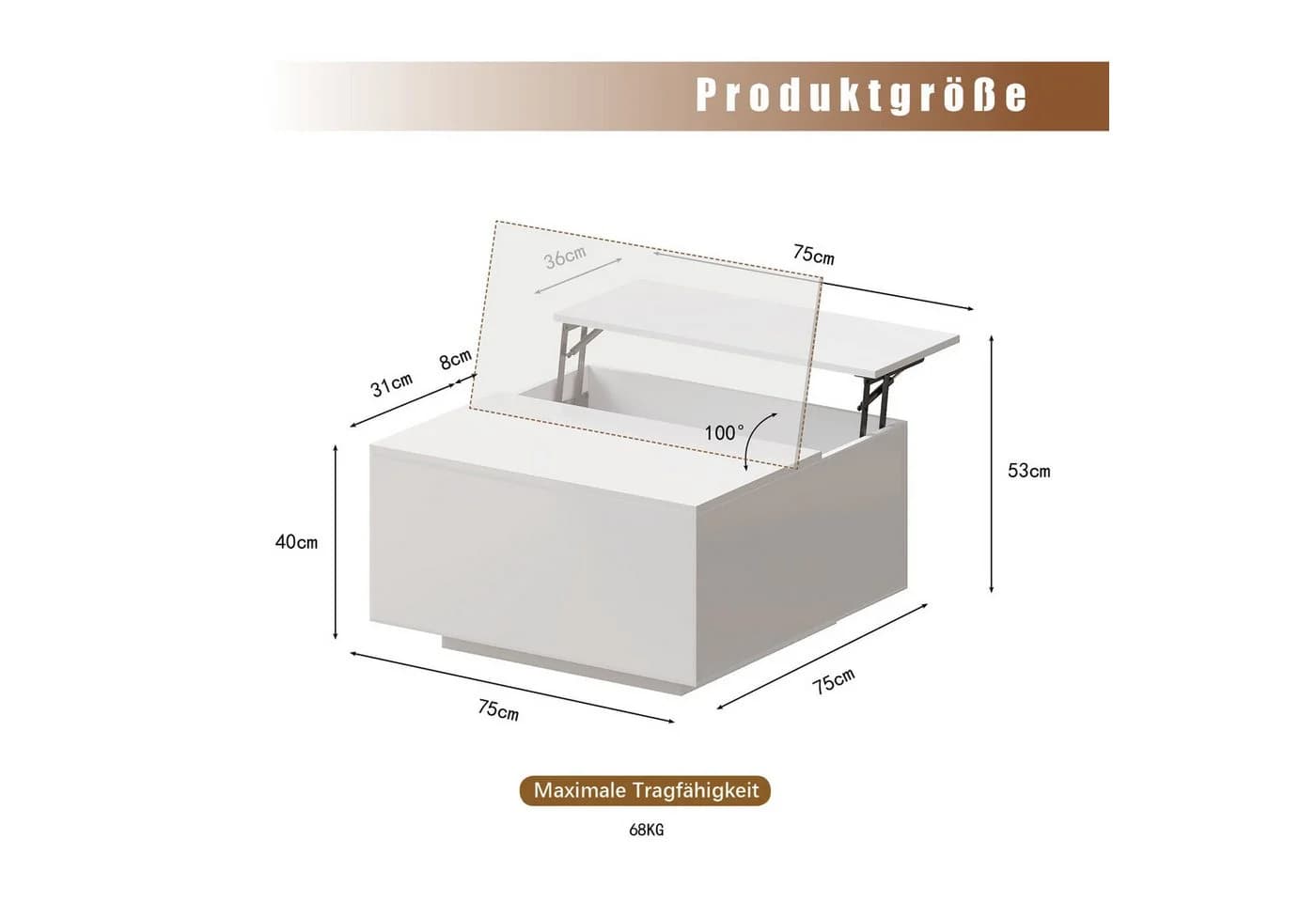 radelldar Höhenverstellbarer Couchtisch Schwarz mit Stauraum